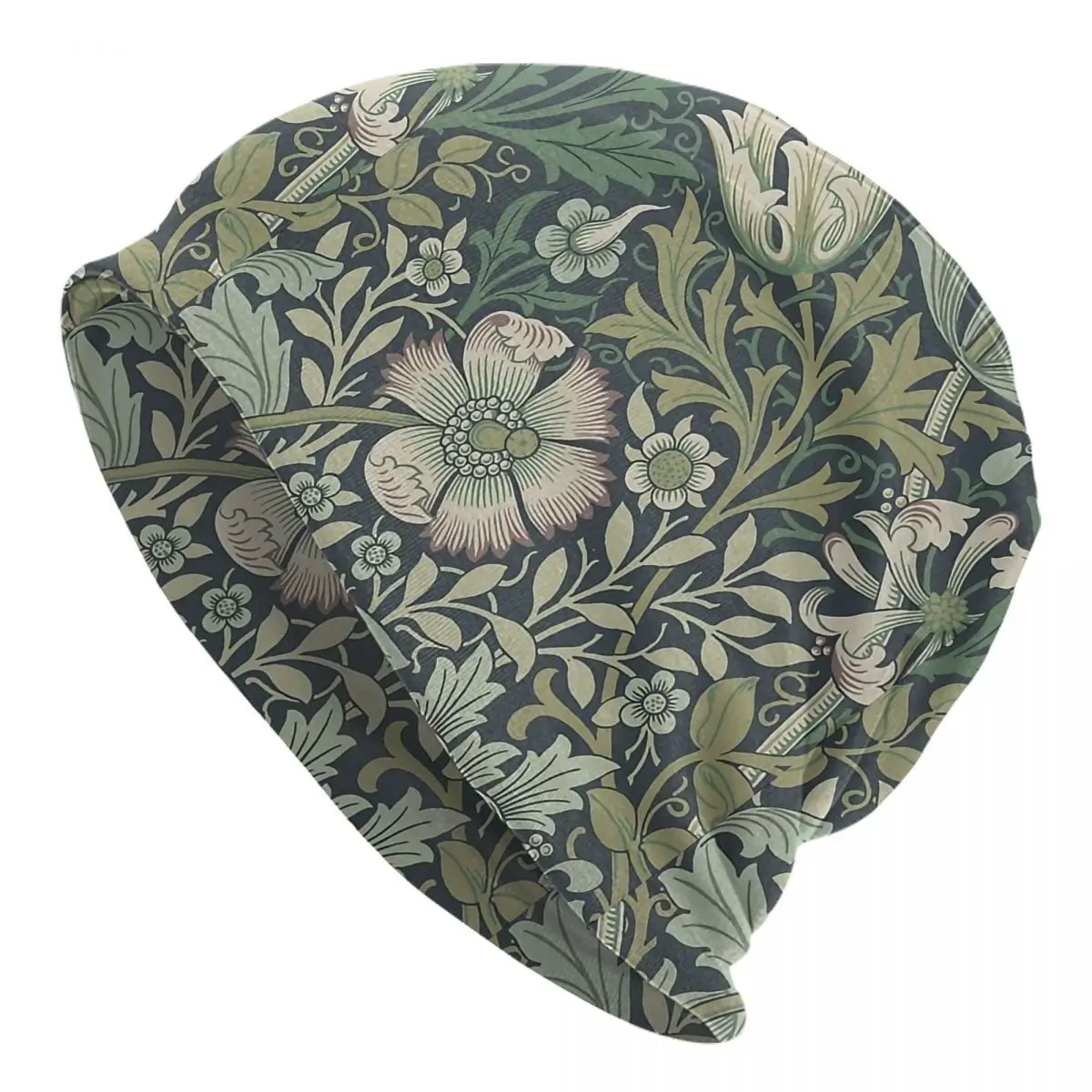 

William Morris Vintage Floral Pattern Bonnet Hats Knitting Hats Goth Outdoor Green Plant Bohemian Flower Skullies Beanies Hat