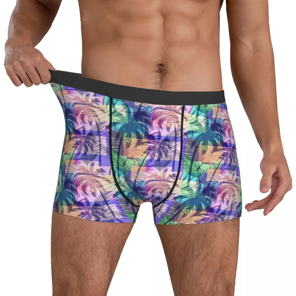 

Tropical Palm Trees Underwear Abstract Art Breathable Panties Printing Boxer Brief Pouch Men Plus Size Boxershorts