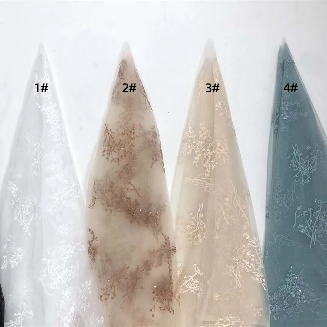 Сетчатая кружевная ткань с цветочной вышивкой и блестками для шитья женских