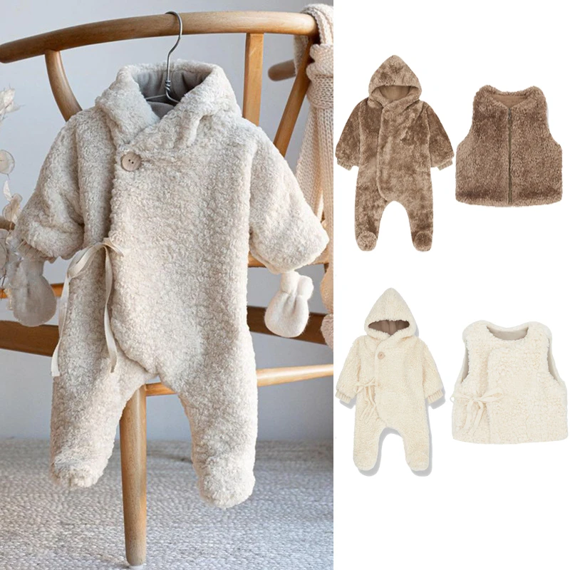 

Baby Rompers Cute Bear Hooded for Toddler Christmas Long Sleeve Girl Boy Winter Clothes for Newborns Warm Fleece Romper 0-12M