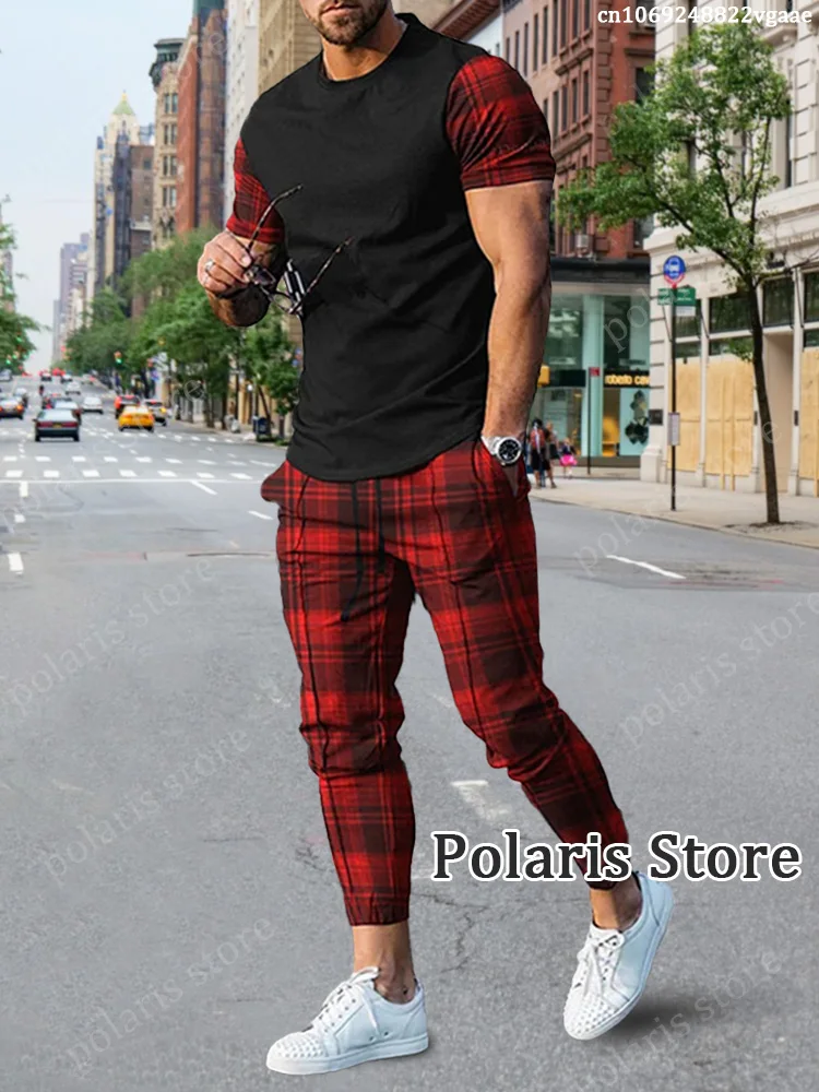 Summer Tracksuit 3D Printed Short Sleeve T Shirt 2 Piece Outfits Streetwear Fashion Long Pants Set Men Tshirts Sets Sportswear