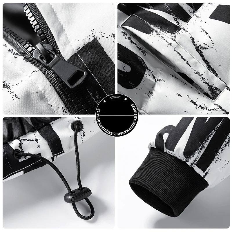 VARSANOL Winter Print Mens Parka Jacket Casual Zipper Hooded Man Coat Clothes Fashion Streetwear Oversize Letter Thick Jacket