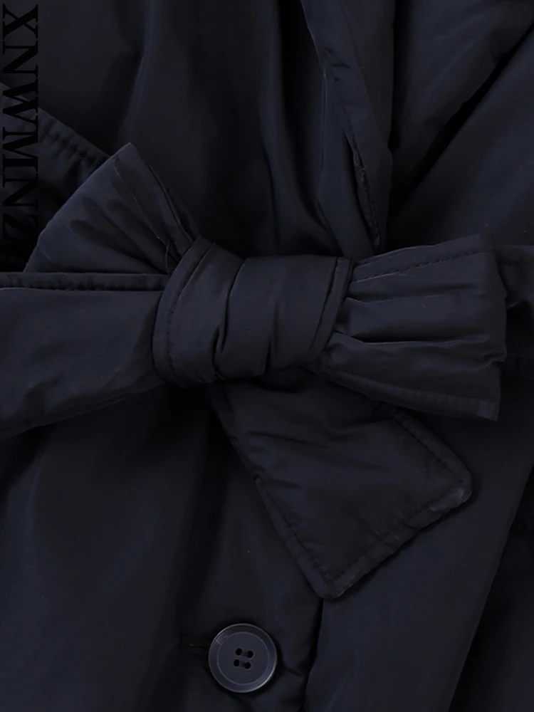 XNWMNZ 2022 Women Fashion Belt Thick Warm Padded Parkas Coat Vintage Long Sleeve Button Casual Female Outerwear Chic Tops