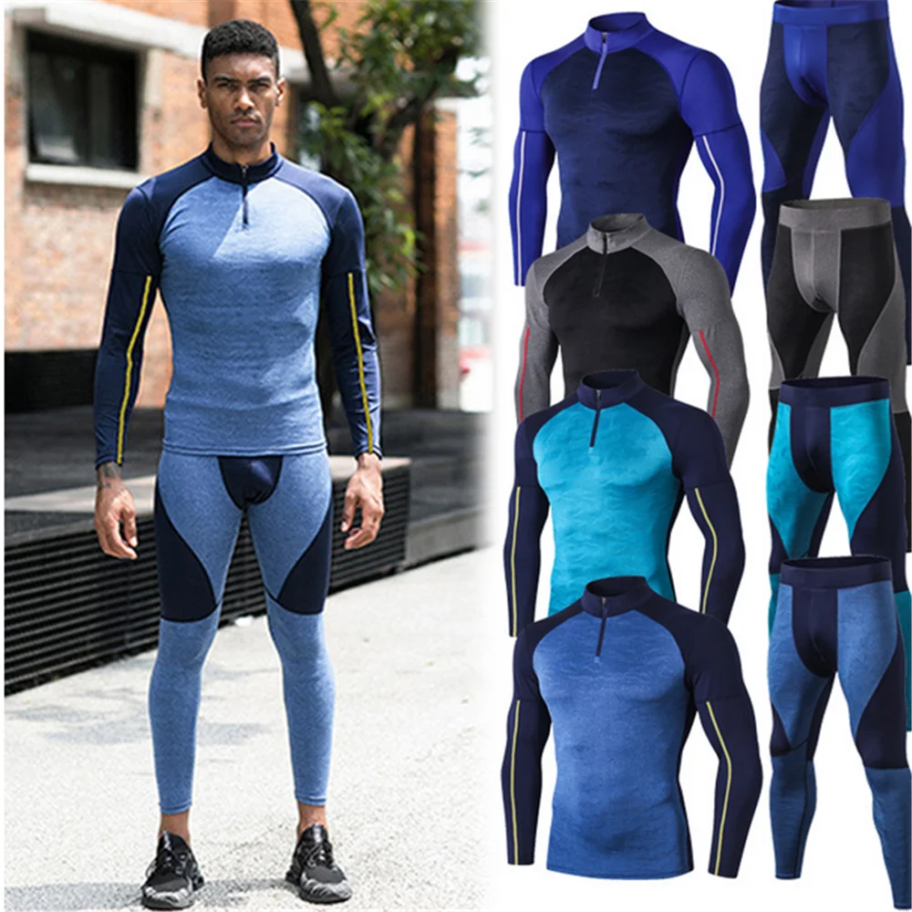 High Collar Winter Thermal Underwear Men Long Johns Men Rashgard Shirt Leggings Warm Sport Compression Underwear Thermo 2020