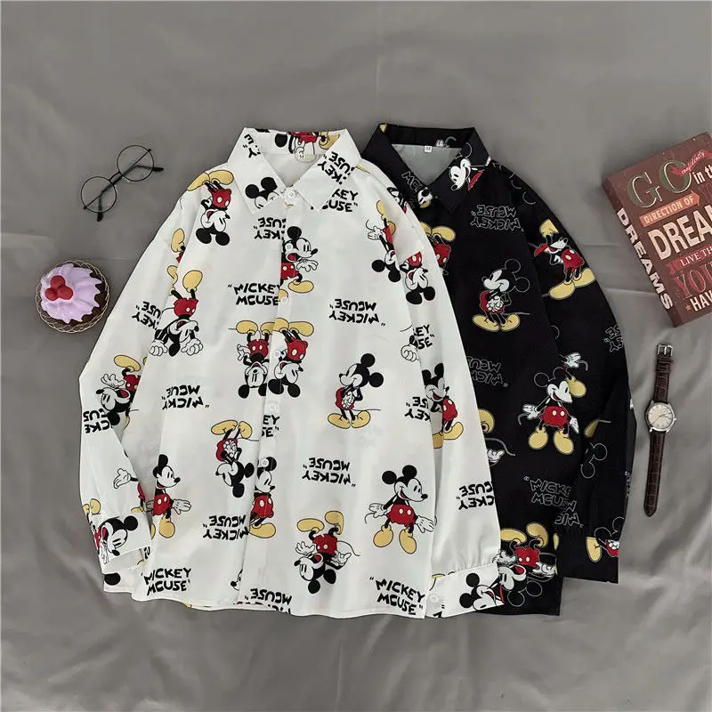 

Женская свободная рубашка с длинным рукавом, корейский стиль, блузка в стиле Диснея, Микки Маус, новая стильная куртка на весну и осень