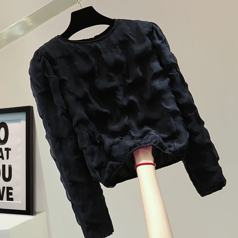 Тяжелая промышленность рельефный пуловер с круглым вырезом и длинным рукавом