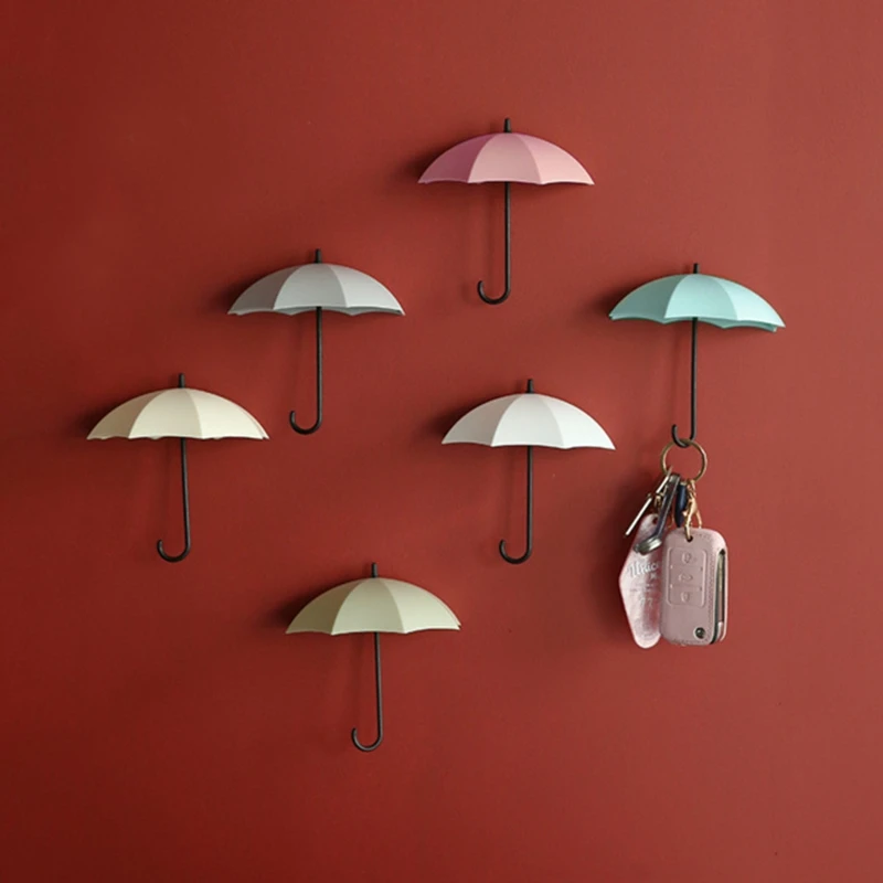 

3pcs Set Sticky Hooks Creative Umbrella Shaped Hook Self-adhesive Wall Hanging Keys Sundry Storage Holder Room Hanger Hook