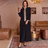 wepbel black muslim dress hooded abaya hijad women hand sewing drill stitching gold ribbon dress muslim middle east moroccan