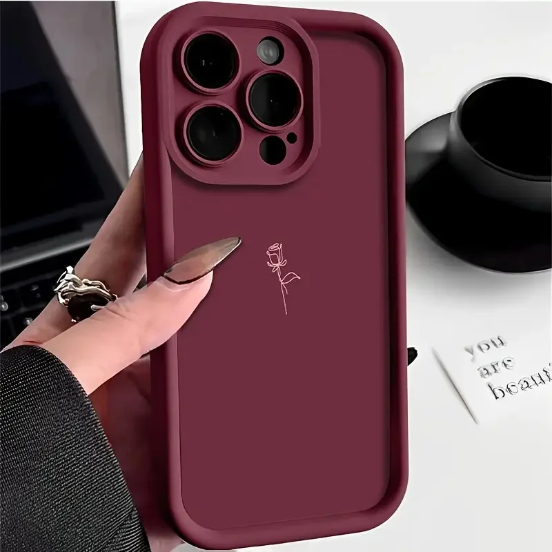 Фото Простой чехол с цветком розы для iPhone 16, 15, 14, 13, 17 Air Pro Max 11, 12, Mini 16e 7 8 Plus SE2, стильный противоударный мягкий чехол №1