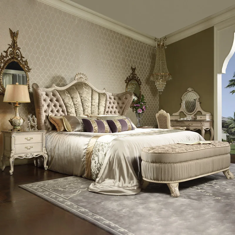 

Роскошная Европейская Дворцовая кровать из массива дерева, резная двойная кровать принцессы, французская Свадебная спальня, вилла, мебель на заказ