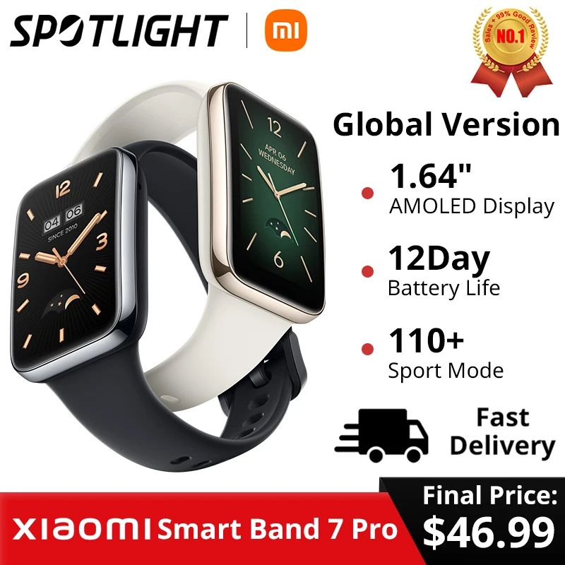 [World Premiere] Global Version Xiaomi Band 7 Pro 1.64'' AMOLED Curved Screen GPS Blood Oxygen 12Day Battery Smart Band 7 Pro