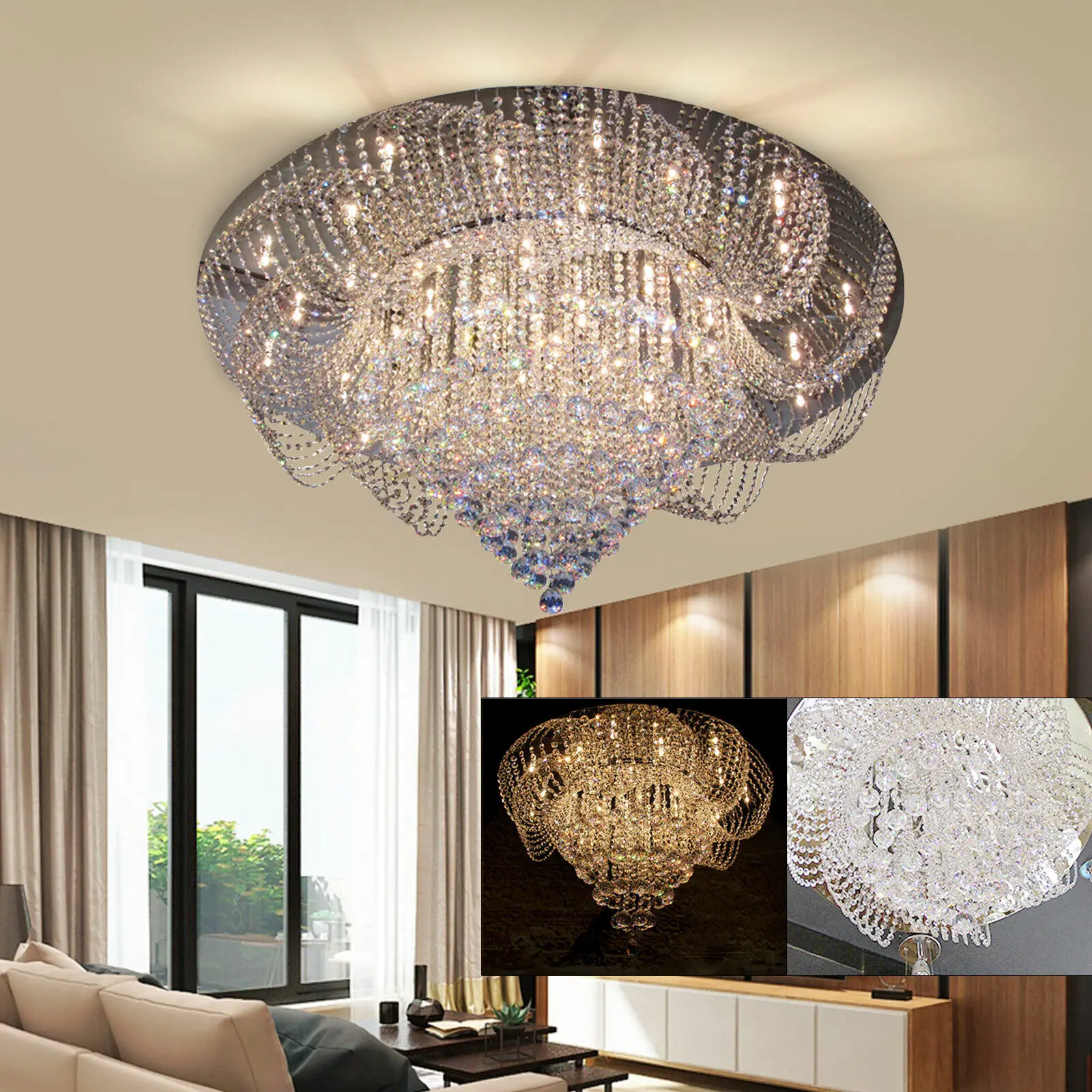 

Modern Luxury K9 Crystal Pendant Lamp LED Chandelier Flush Mount Living Room Bedroom Ceiling Lighting Fixture