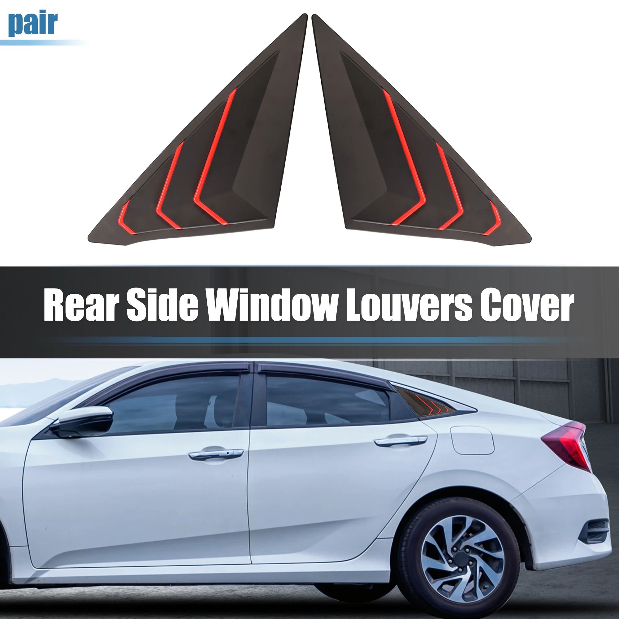 

X Autohaux 1 пара для Honda Civic 11 поколения 2022, оконные жалюзи, вентиляционная решетка, черный, красный