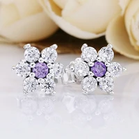 authentic 925 sterling silver sparkling forget me not flower with crystal stud earrings for women wedding gift pandora jewelry
