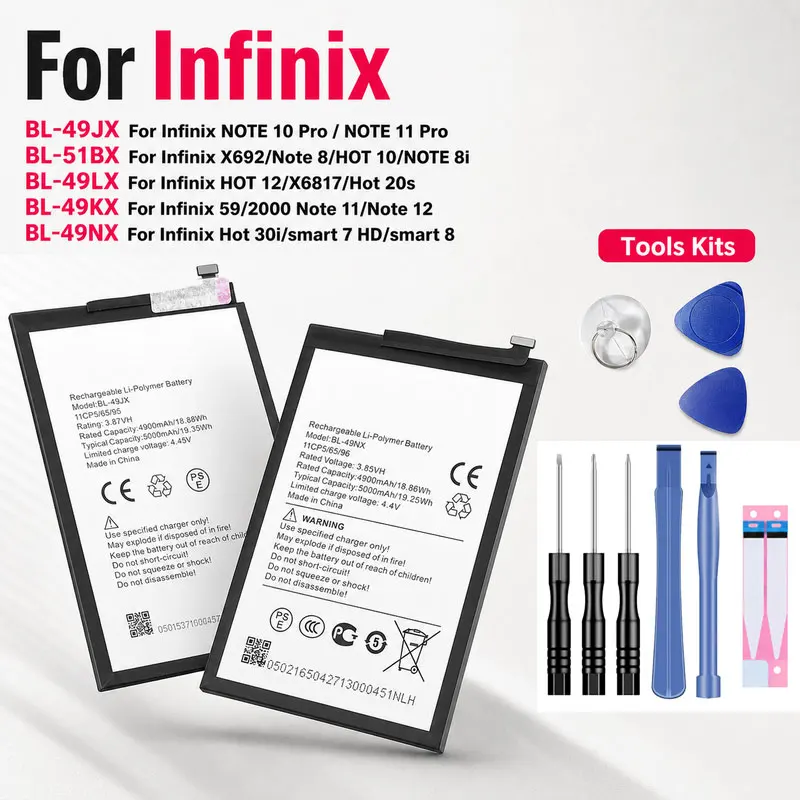 Фото Аккумуляторные батареи BL-49JX, BL-51BX, BL-49LX, BL-49KX, BL-49NX для Infinix Note Hot 12 X692, X669, 8, 8i, 10, 11, 20S, 59, 30i Pro, Smart 7, 8, X6817 №1