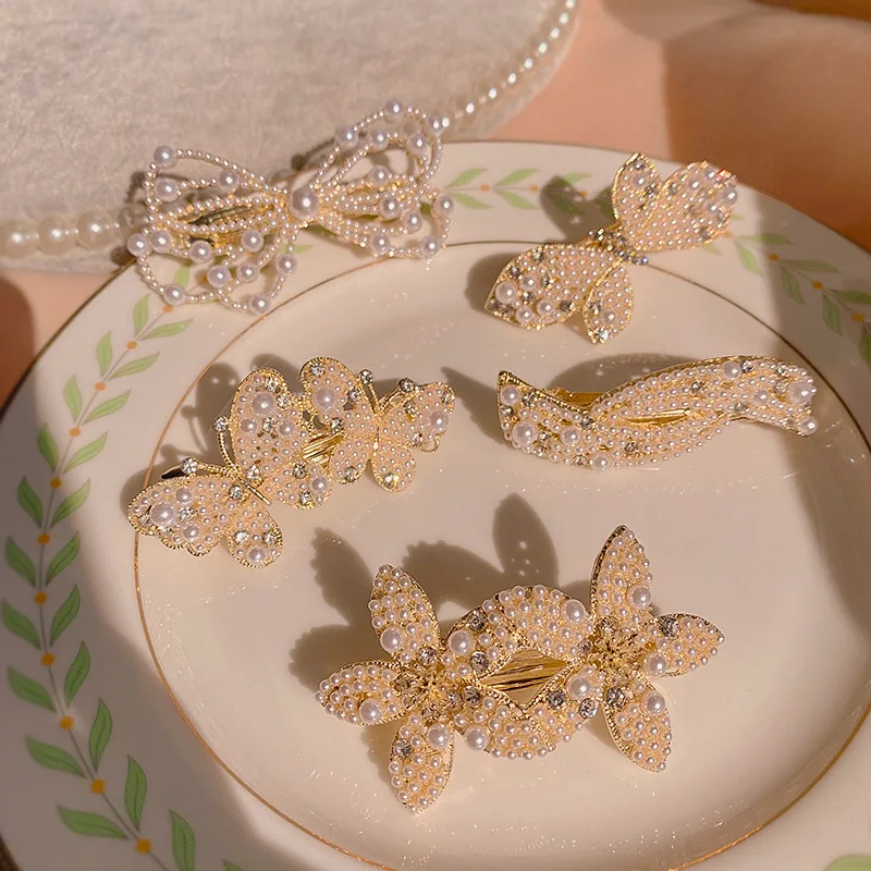 

Pearl Temperament Flower Hair Clip Geometric Spring Clip Korean Style Bow Hair Clip Women Personality Senior Hair Accessories