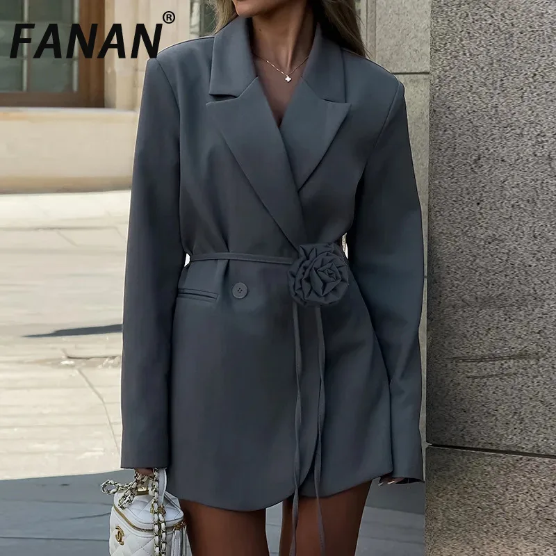 Женский блейзер FANAN с цветочным дизайном пояс зубцами присборенная талия длинные