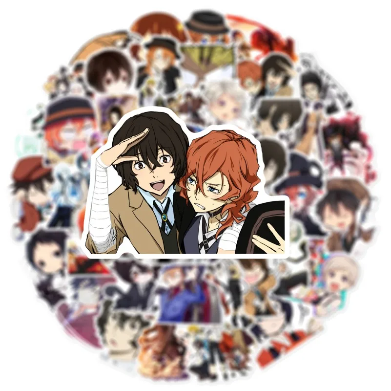 Фото Набор из 50 водонепроницаемых стикеров с персонажами аниме Bungo Stray Dogs: мультяшные граффити-наклейки для творчества и декора багажа №5