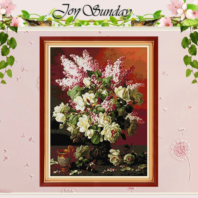 

Набор для вышивки крестиком Lilacs and Roses, оптовая продажа, 11CT 14CT штампованный Набор для вышивки крестиком с цветком DMC, вышивка