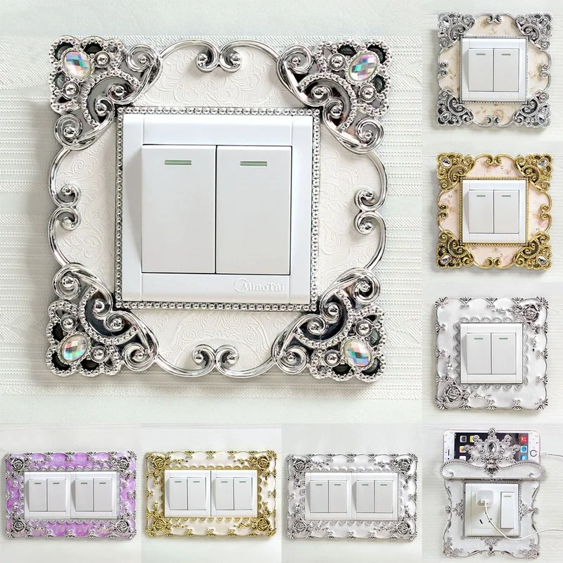 

18 Styles European Style Portable Socket Decals Switch Luxury Square Shaped Lace Light Switch Cover Pastel Home Decor 1 Piece