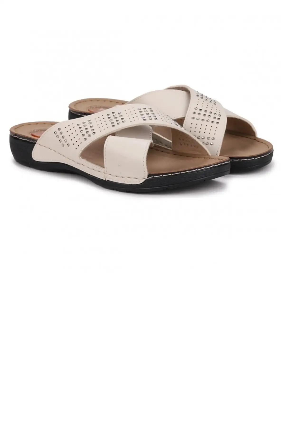 

Daily big size gel heel women slippers beige