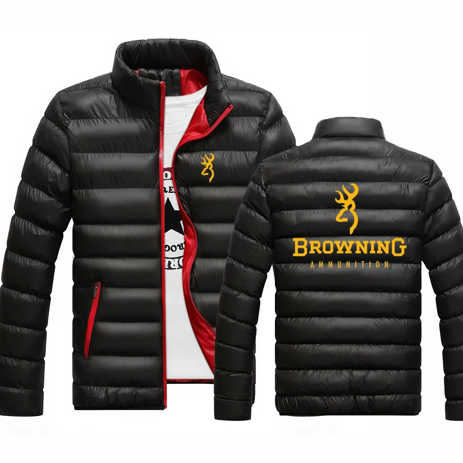 

2022 BROWNING Mens Autumn And Winter able Printing Warmer Collar Parka Solid Zipper Windbreaker Jacket Tops