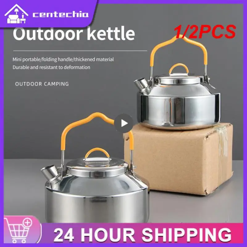 

1/2PCS Portable Camping Water Kettle Stainless Steel Teapot Coffee Maker Outdoor Camping Hiking Cooking Utensils Camping