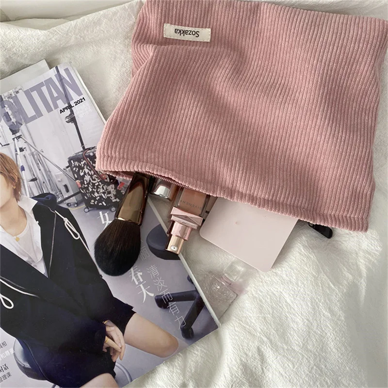 

Corduroy Travel Cosmetic Bag Makeup Storage Bag Purses Zipper Make Up Storage