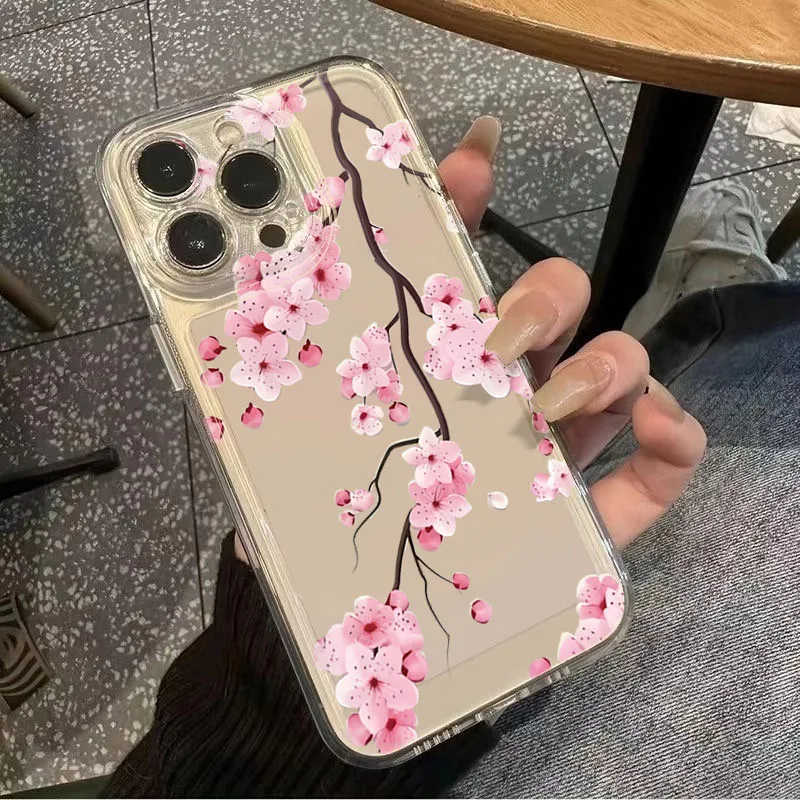 Фото Прозрачный чехол для телефона с цветочной веткой для iPhone 16 15 14 Pro 13 12 11 Max Mini 7 8 Plus XR X XS SE2022, противоударный силиконовый чехол №4