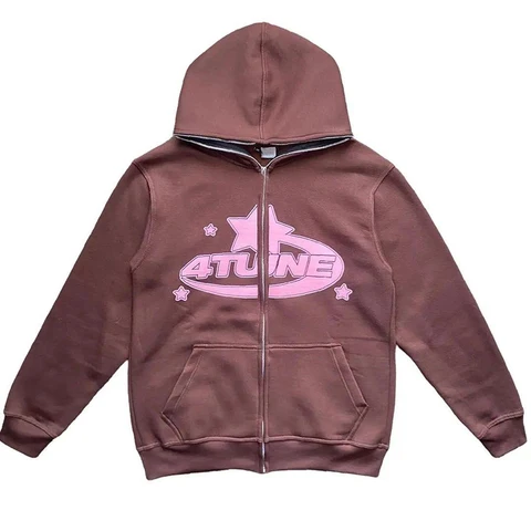 Women Star Letter Print Hoodies Y2K Clothes Autumn Retro Long Sleeve Oversized Sweatshirts Male Harajuku Hip-hop Zipper Hooded