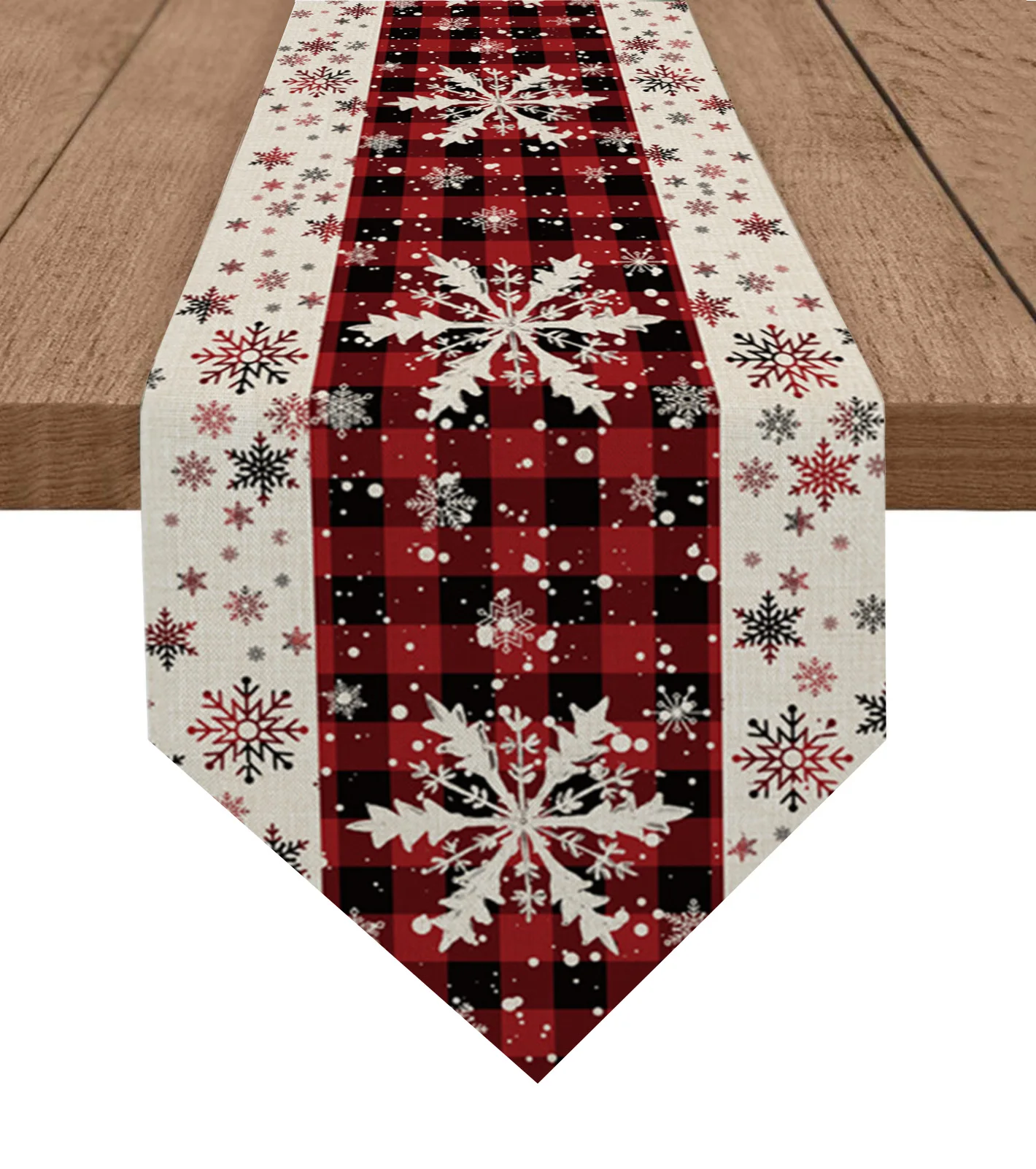 

Christmas Snowflake Plaid Table Runners Holiday Wedding Decor Dinning Table Cover Christmas Decorations Table Cloth