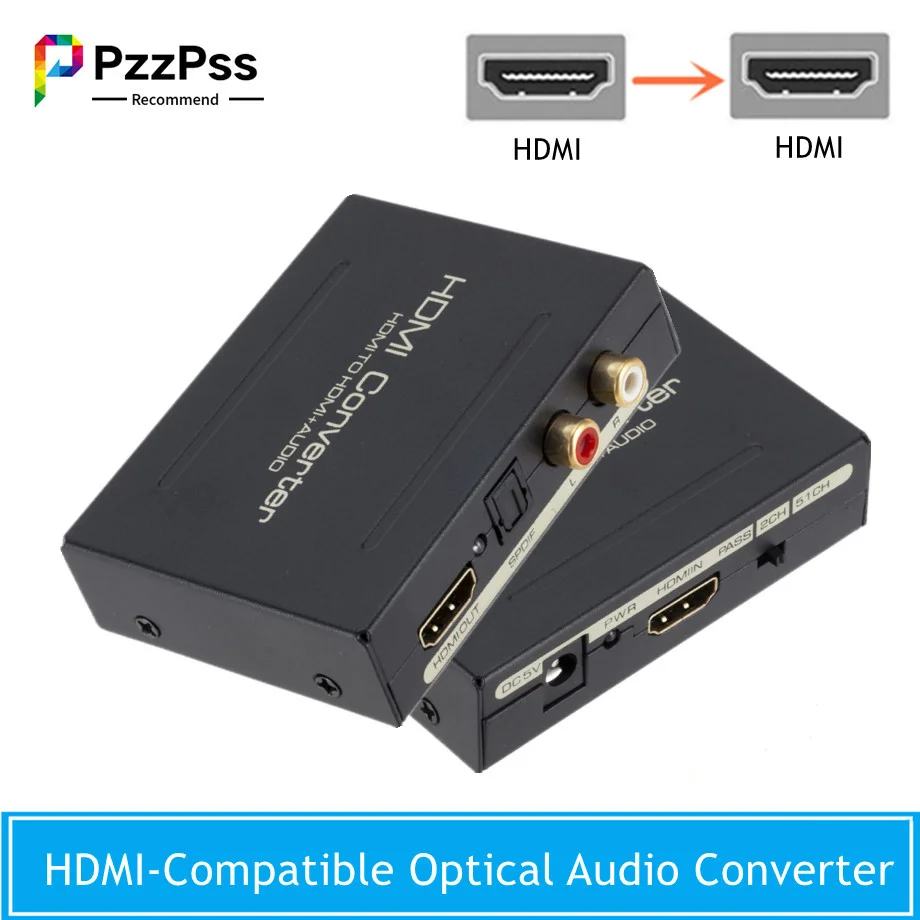 

PzzPss HD 1080P HDMI-Compatible Optical SPDIF RCA Analog Audio Extractor Converter Splitter Support L/R 2 Channel 5.1CH Surround