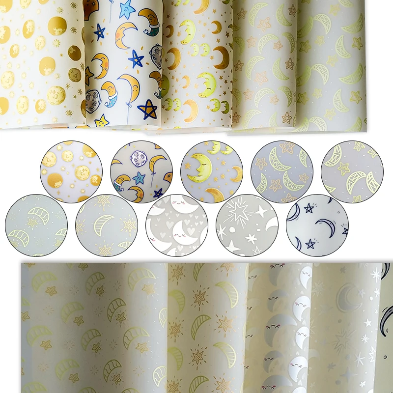 

Moon Star Printed Jelly Vinyl Fabric TPU Waterproof Leatherette Faux Frosted Leather Roll For Bows Table Decor Materials 46x135