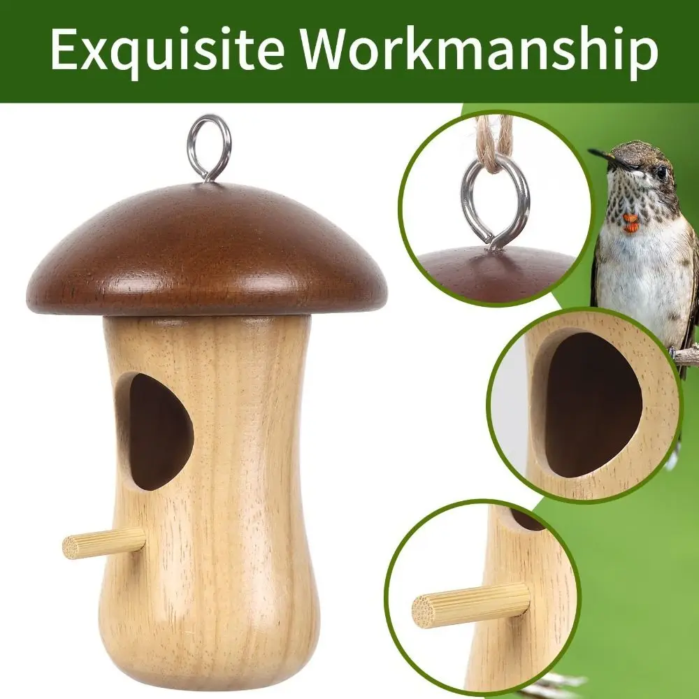 

Pet Bedroom Ornament Cage Parrot Sparrow Mushroom Shaped Hummingbird House Wooden Tree Hanging Feeder Bird Nests