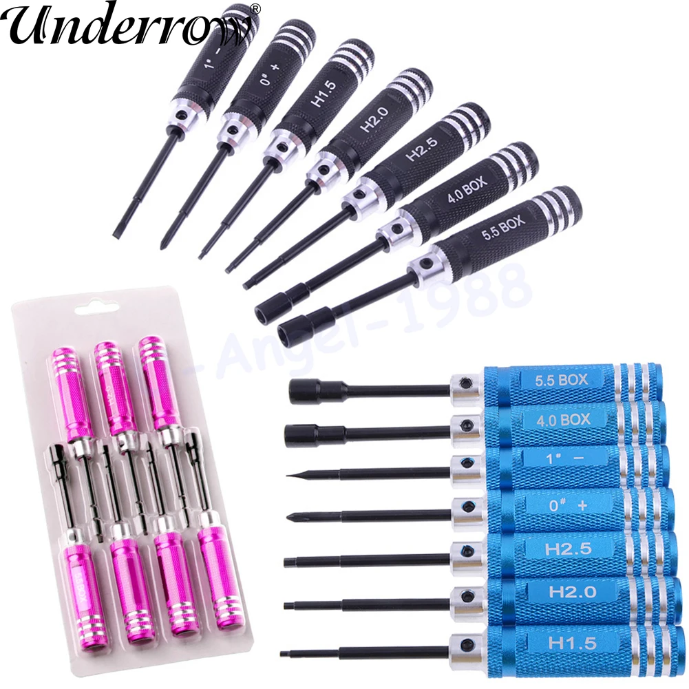 

7pcs Hex Screw Driver Tool Kit RC Helicopter Car Hexagon Socket Repair Tool Kit BK Red Blue Black for Rc Toys Rc Drone