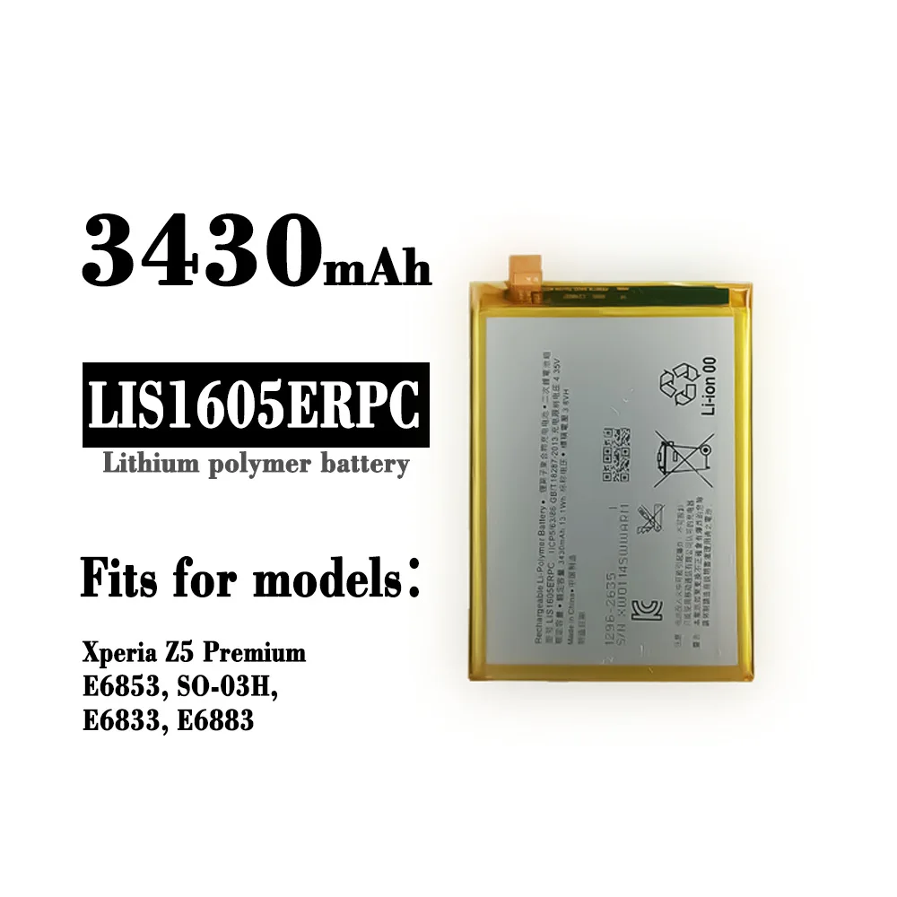 

Оригинальный аккумулятор LIS1605ERPC для SONY Xperia Z5 Premium Z5P Dual E6883 E6833 E6853 SO-03H 3430 мАч, высококачественная внутренняя батарея