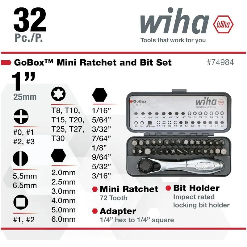 

WIHA 74984 Набор сверл GoBox 32 предмета