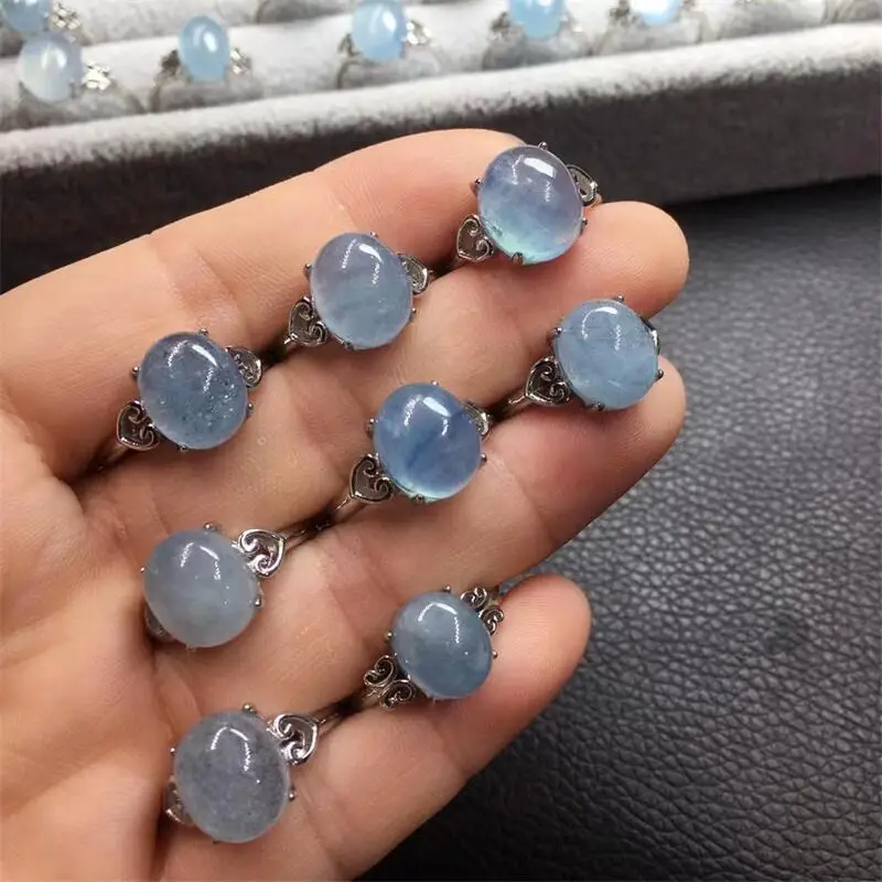 

Fashion Women 925 Silver Oval Natural Aquamarine Gemstone Rings Bridal Princess Wedding Engagement Fine Jewelry 1pcs