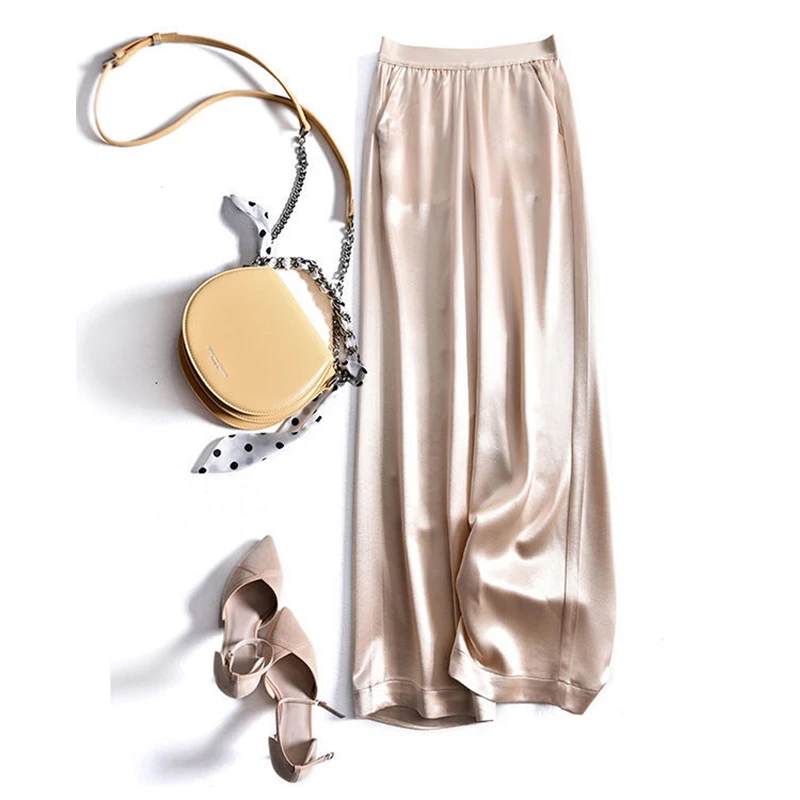 

Acetate satin straight-leg casual pants women's large size 2022 New fashion thin loose high-waisted wide-leg pants women's pants