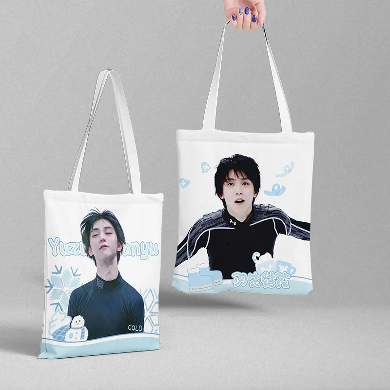 

New Yuzuru Hanyu Figure Printed Canvas Bag Figure Skating Champion Shoulder Handbag Shopping Bag Accessories Gift