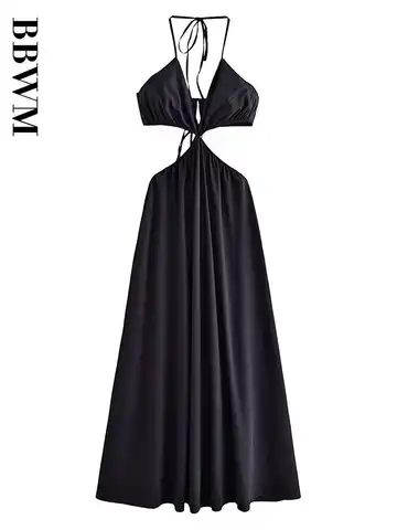 Hollow Design Long Dress Women Black Sexy Fashion Backless Dress 2023 Woman Vintage Sleeveless Midi Chic Female Summer Dresses