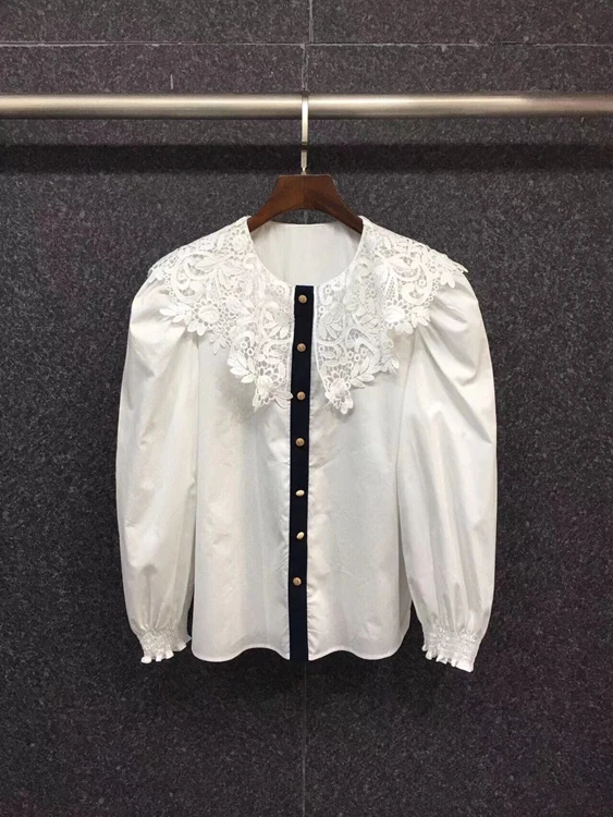 

2022 new women fashion lace collar puff sleeve sweet blouse shirt 1226