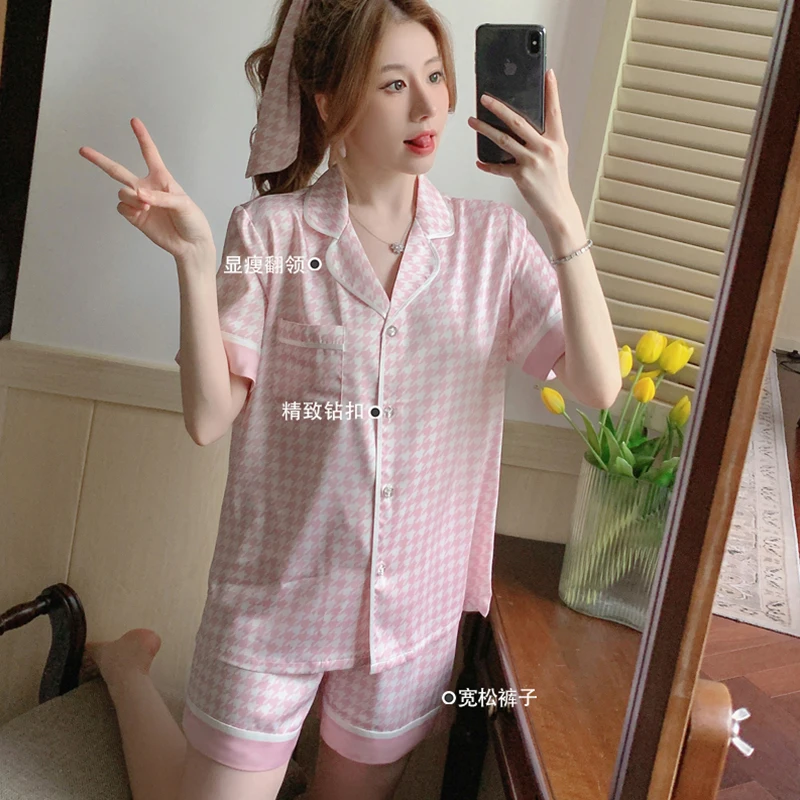 Summer Silk Pajamas Women's Short-sleeved Shorts Two-piece Korean Women's Thin Section Luxury Casual Home Wear Women's Sexy Pjs
