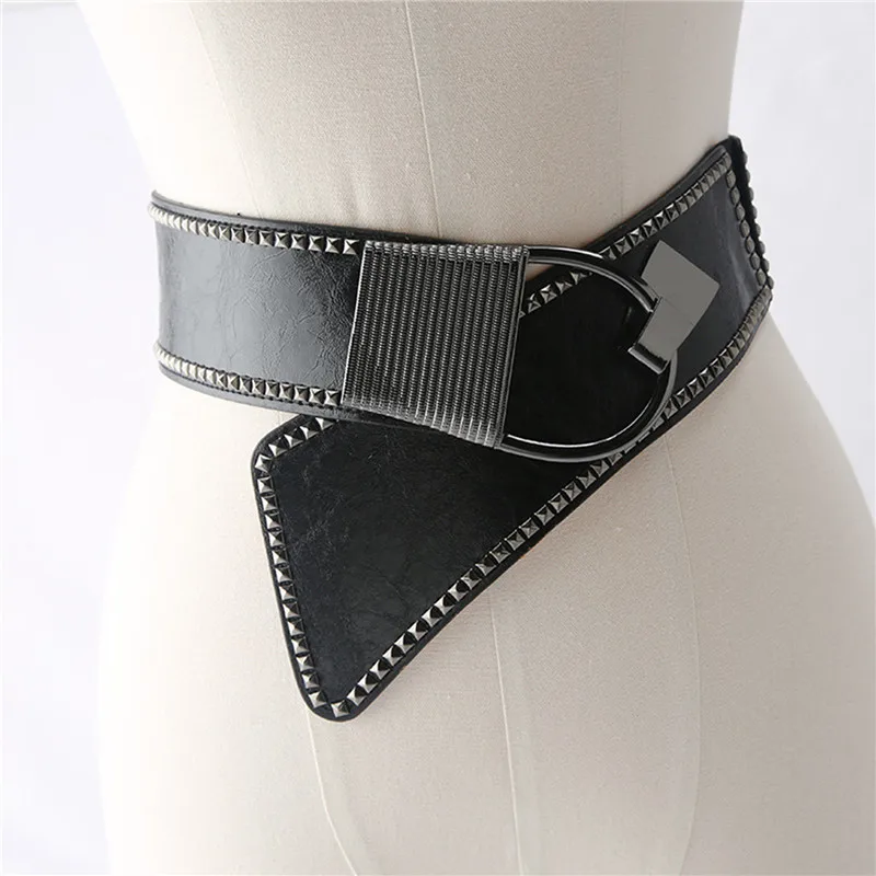 

2022 High Quality Ladies Rivet Wide Belt Coat Dress Decorated Waist Elastic Punk Girdle Belts For Women Luxury Designer Brand
