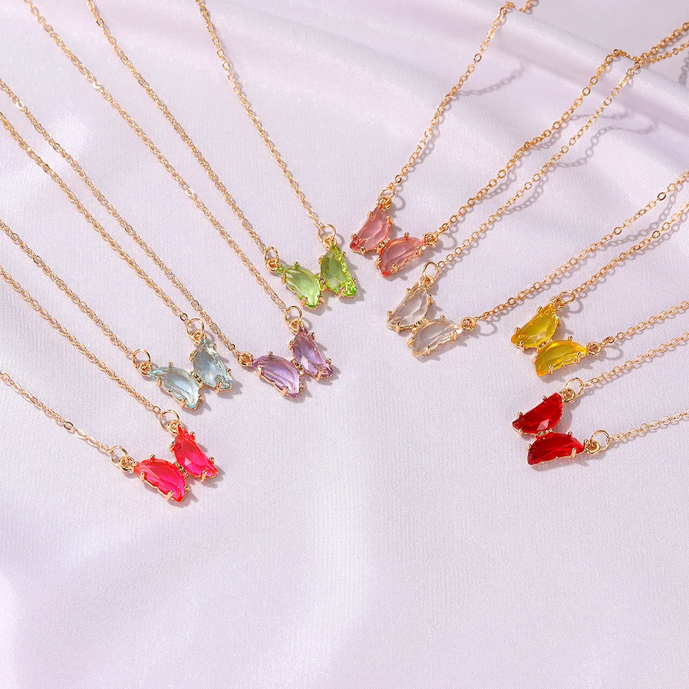 

Fashion Glass Crystal Necklace For Women New Butterfly Pendant Necklaces Gift Girl Cute Jewelry For Women