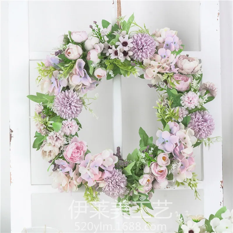 

38cm Simulation Wreath Door Hanging Decoration Colorful Wreath Display Window Wedding Photography Props Peony Hydrangea Garlands