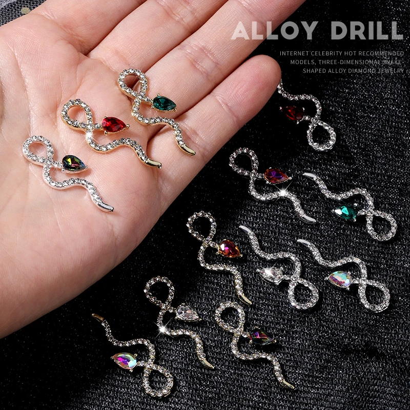 

10 Pcs Nail Art Decorations Gold and Silver Snake Covered Shiny Rhinestones Jewel Charm for Manicure Decoration Accessories