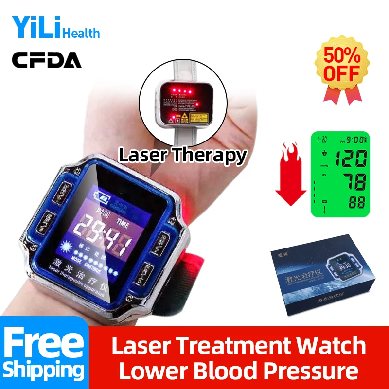 Hypertension Laser Therapy Watch 650nm for Bp and Diabetes Cholesterol Rhinitis High Blood Pressure Treatment Instrument CFDA