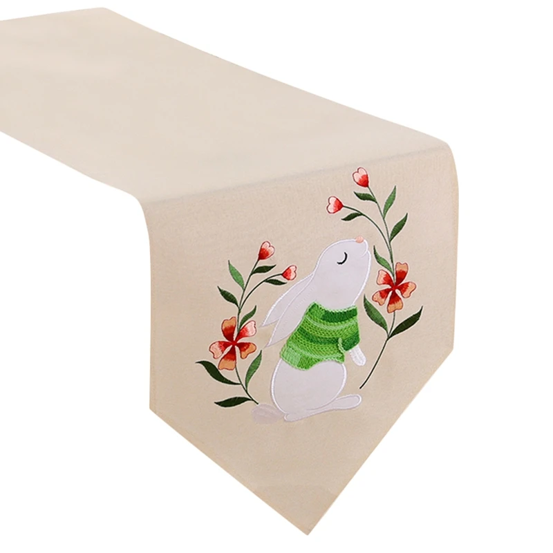 

Скатерть с мультяшной вышивкой кролика, 15X69 дюймов