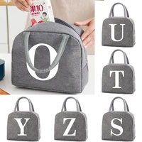 white print lunch bags school cooler dinner bag letter o printed canvas tote pack thermal for women lunch box bag picnic handbag
